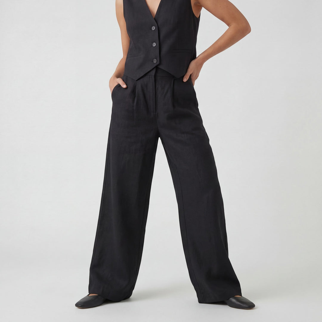 Women's Cotton Vest and Wide Leg Pants Set – Sleeveless Co-Ord