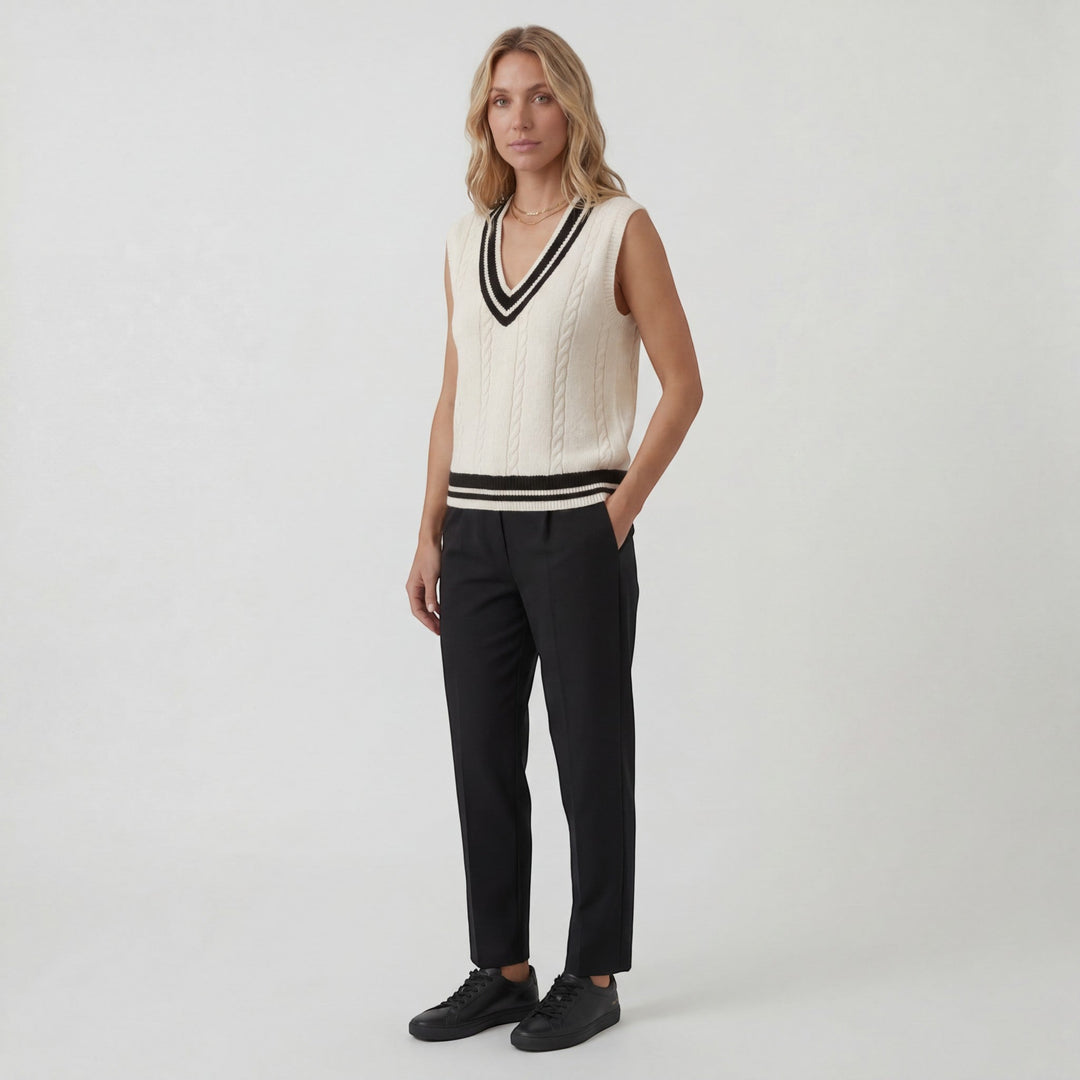 Women's Cotton Knit Vest – Regular Fit V-Neck with Ribbed Detail