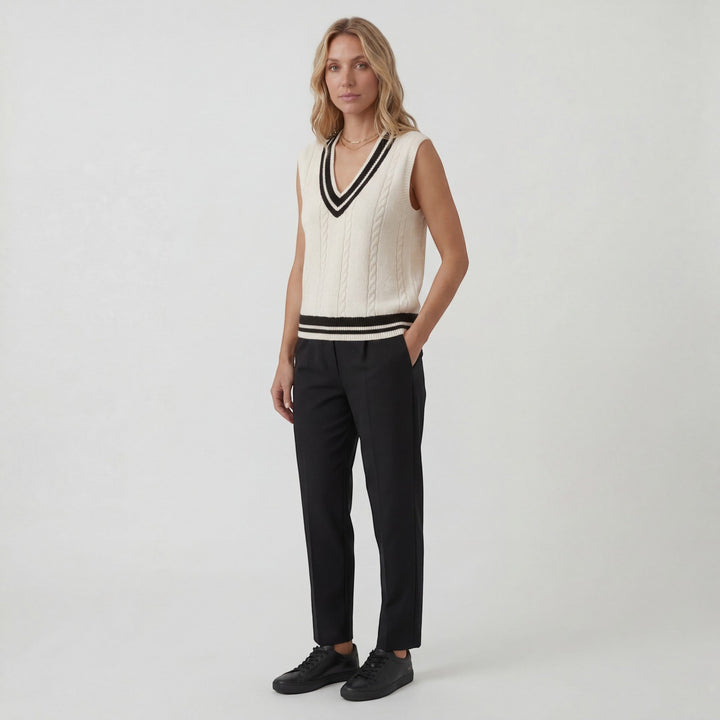 Women's Cotton Knit Vest – Regular Fit V-Neck with Ribbed Detail