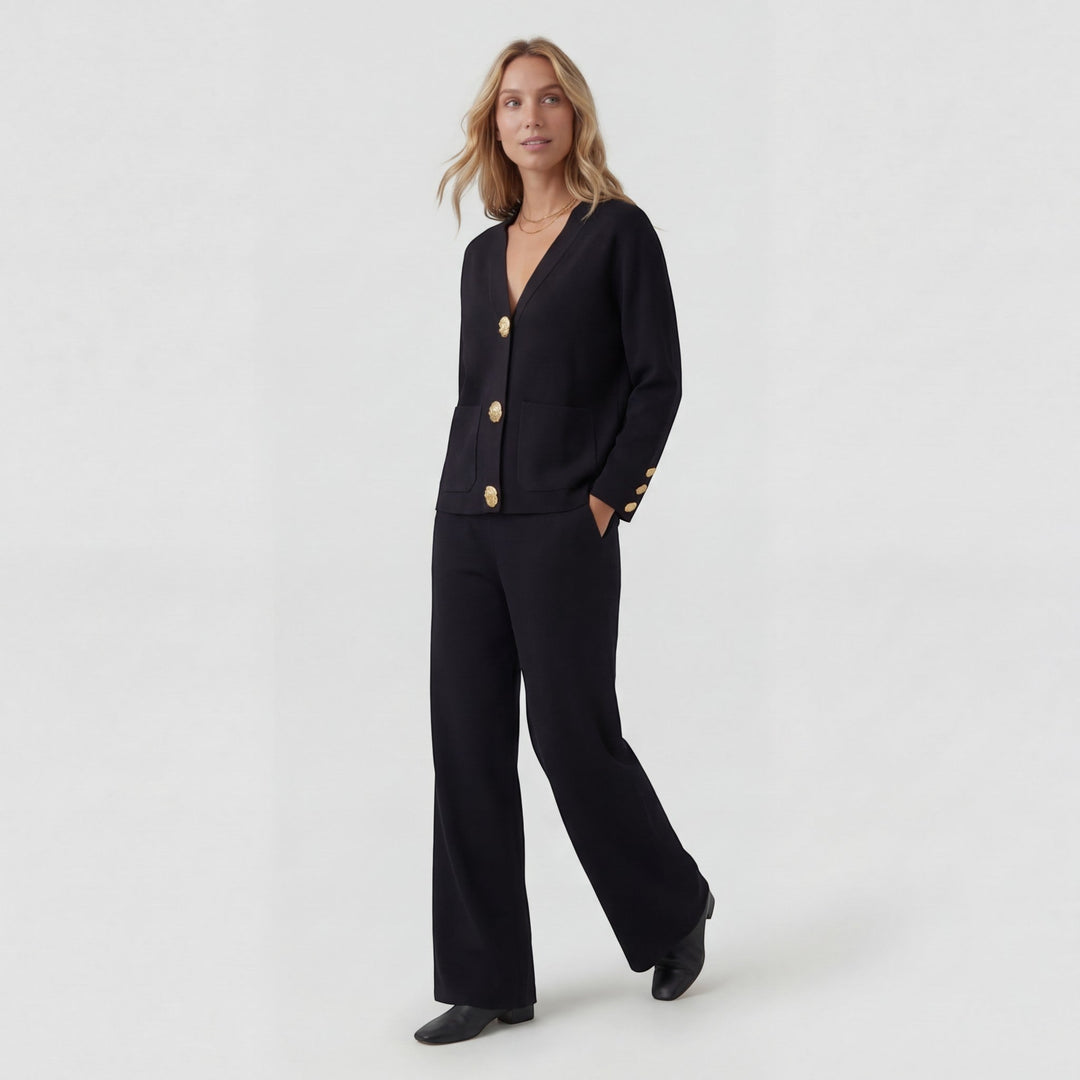 Women's Acrylic Knit Set – Cardigan Wide Leg Pants Relaxed Two-Piece
