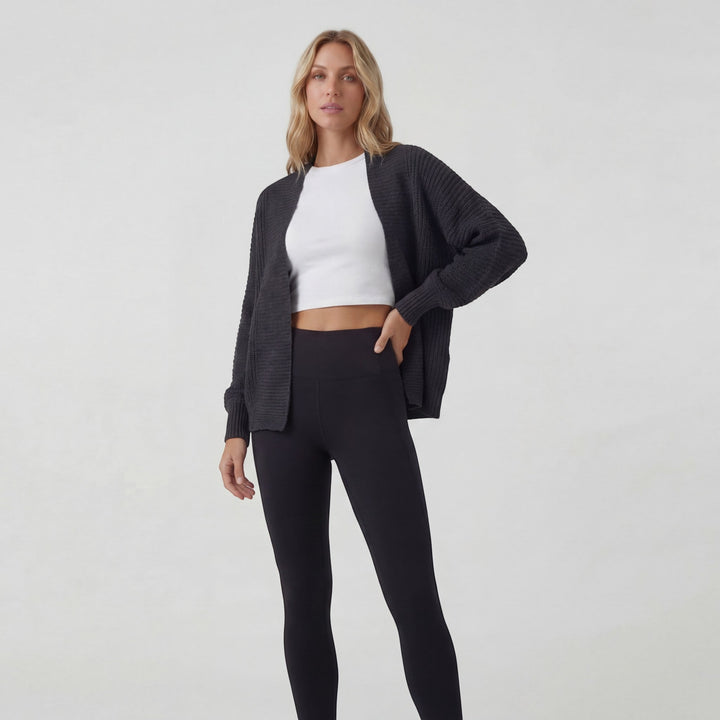 Women's Open-Front Acrylic Knit Cardigan – Relaxed Batwing Sleeve
