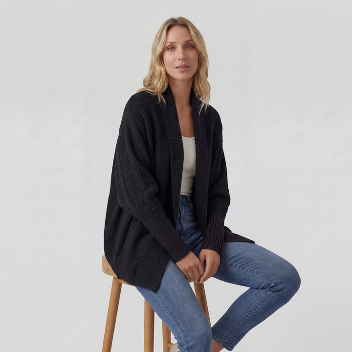 Women's Open-Front Knit Cardigan – Oversized Batwing Shawl Collar