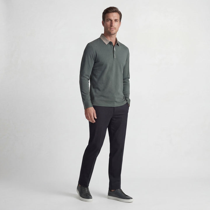 Men's Cotton Blend Polo Shirt – Long Sleeve Regular Fit Classic Collar