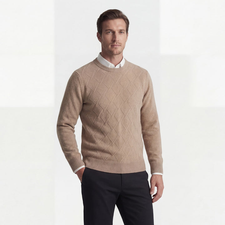 Men's Wool Blend Knit Crew Neck Sweater – Diamond Argyle Regular Fit