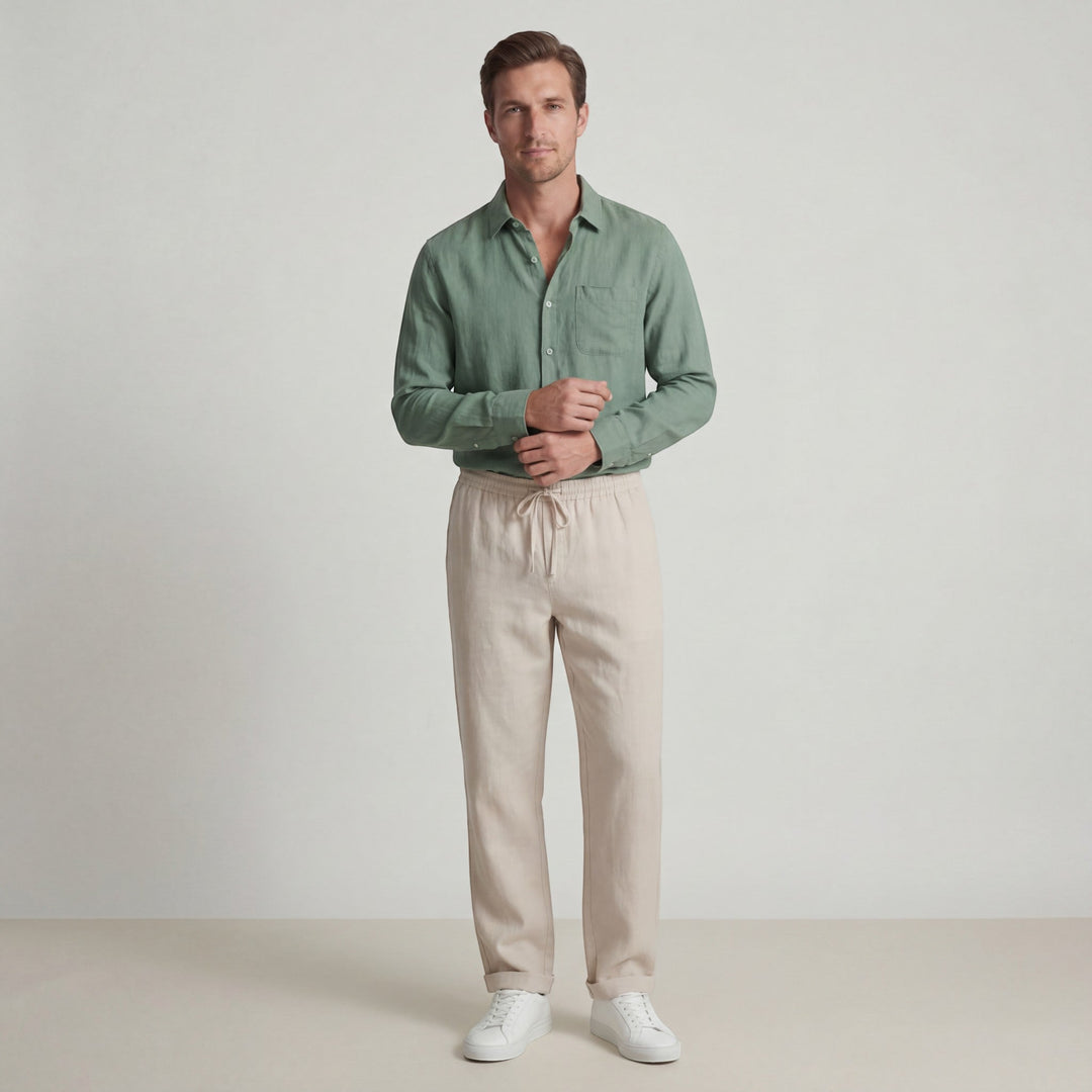 Men's Linen Shirt and Pants Set – Long Sleeve Relaxed Fit Matching