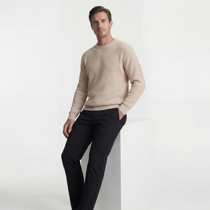 Men's Thick Knit Crew Neck Sweater Relaxed Fit – Ribbed Cuffs and Hem