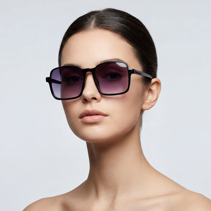 Women's Retro Square Semi-Rimless Sunglasses – PC Lens Oversized Frame