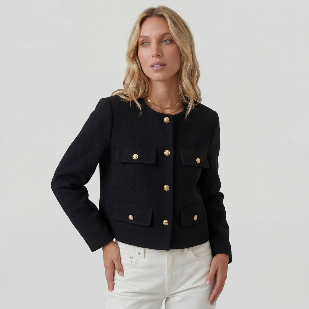 Women's Soft Woven Cropped Blazer – Slightly Oversized Button Closure