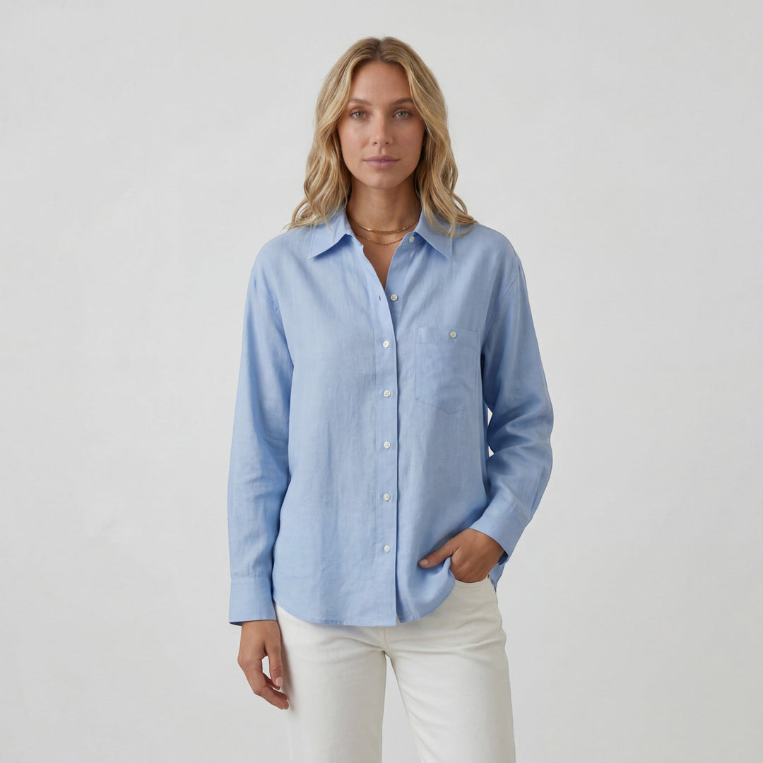 Women's Lightweight Linen Blend Button-Down Shirt – Relaxed Fit Fluid