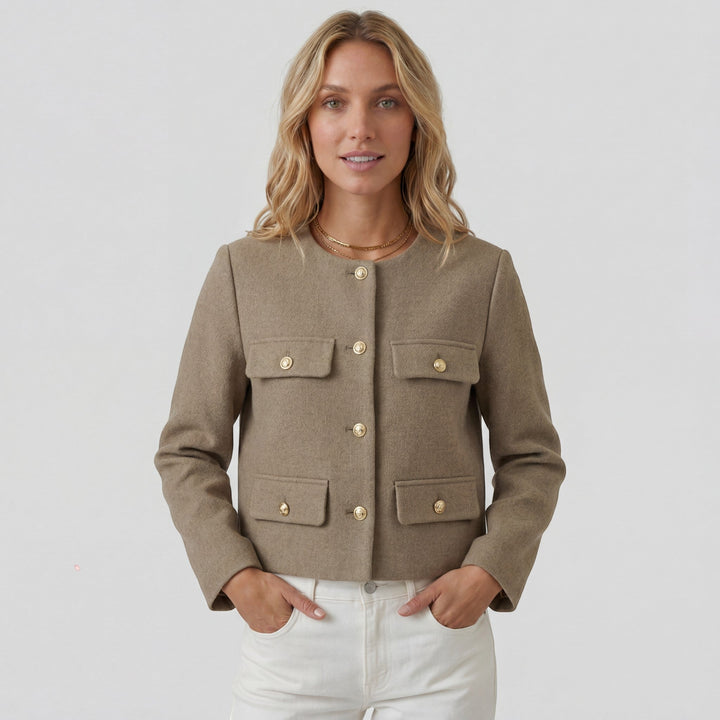 Women's Soft Woven Cropped Blazer – Slightly Oversized Button Closure