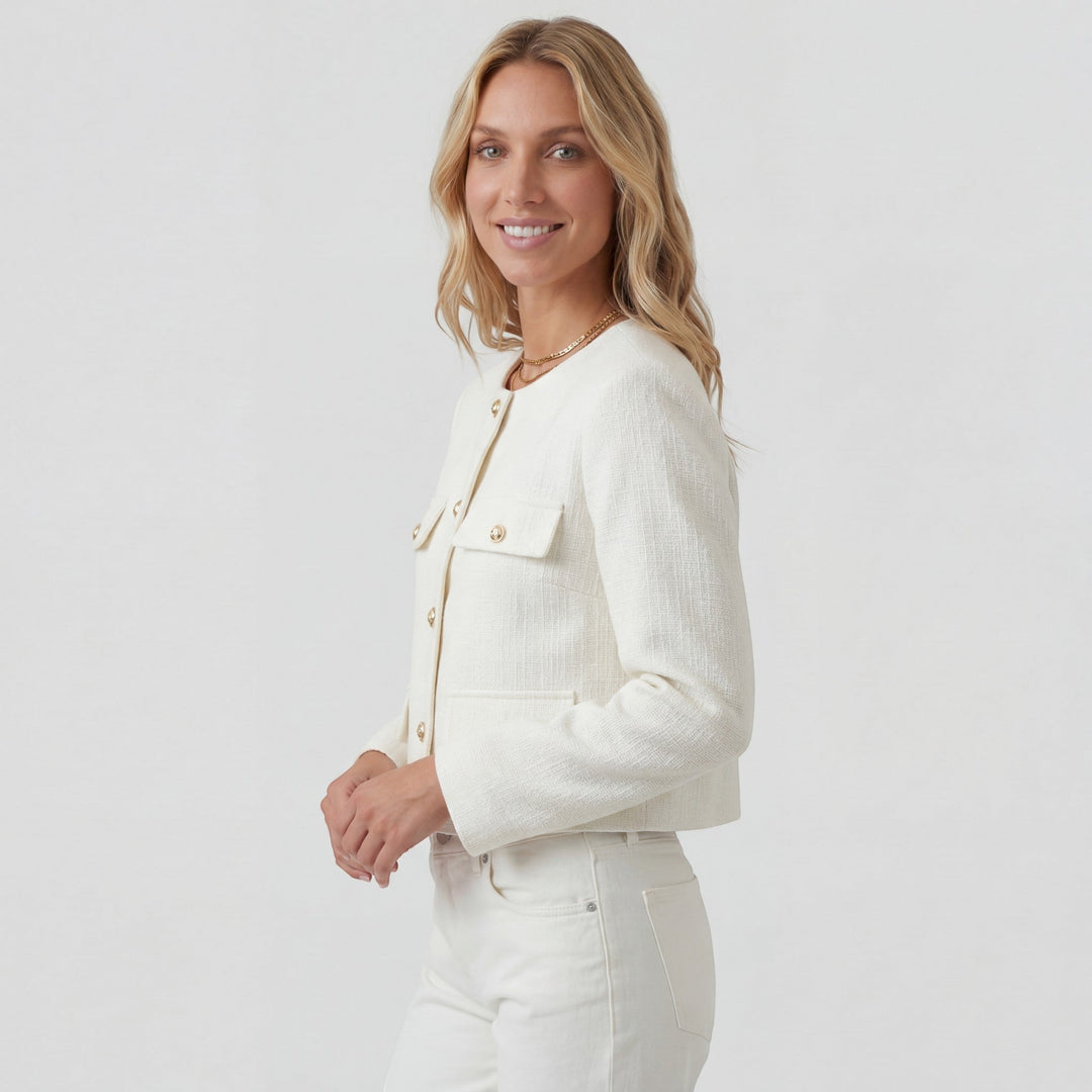 Women's Soft Woven Cropped Blazer – Slightly Oversized Button Closure