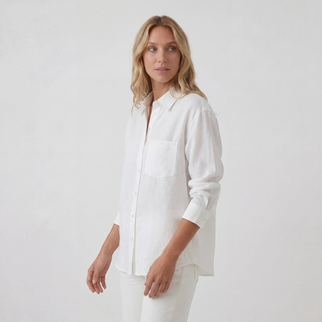 Women's Lightweight Linen Blend Button-Down Shirt – Relaxed Fit Fluid