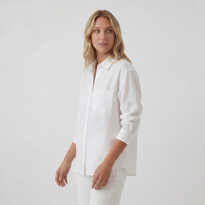 Women's Lightweight Linen Blend Button-Down Shirt – Relaxed Fit Fluid
