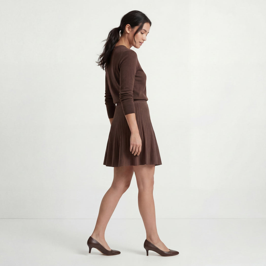 Women's Soft Knit High-Waist Pleated Mini Skirt – A-Line Flared