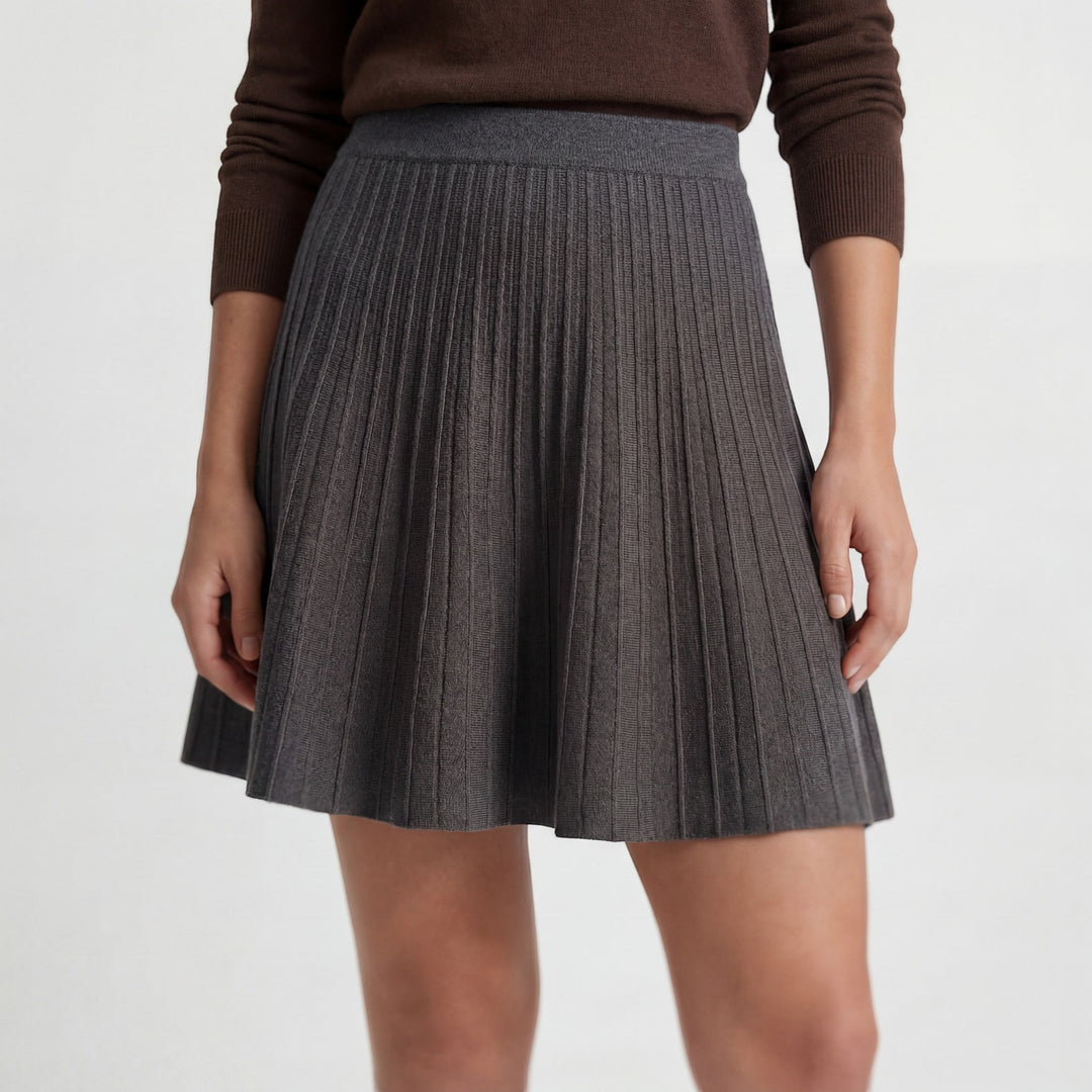 Women's Soft Knit High-Waist Pleated Mini Skirt – A-Line Flared