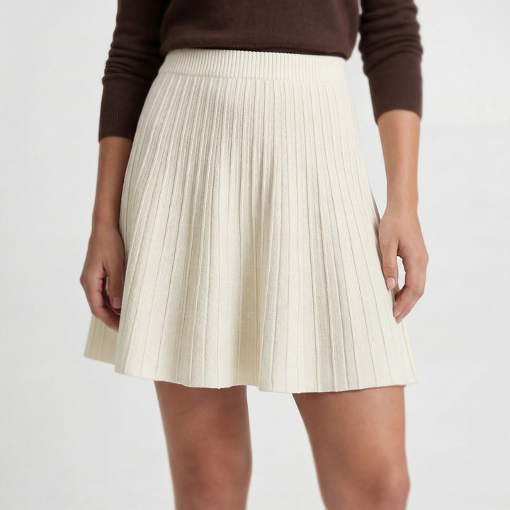 Women's Soft Knit High-Waist Pleated Mini Skirt – A-Line Flared