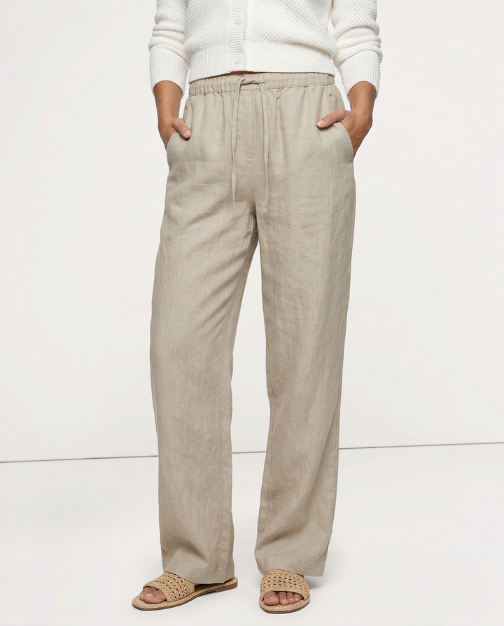 Women's Linen Wide Leg Pants – Low-Rise Elastic Drawstring Waist