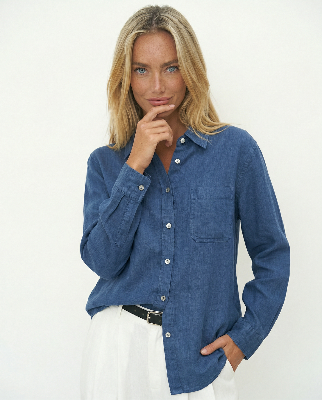 Women's Lyocell-Linen Blend Oversized Longline Shirt – Classic Collar