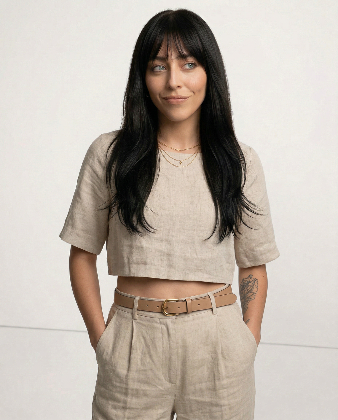 Women's 100% Linen Boxy Crop Top – Round Neck Half Sleeve