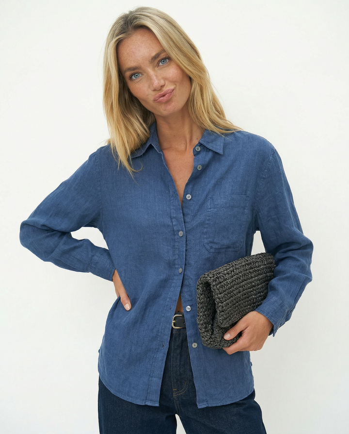 Women's Lyocell-Linen Blend Oversized Longline Shirt – Classic Collar