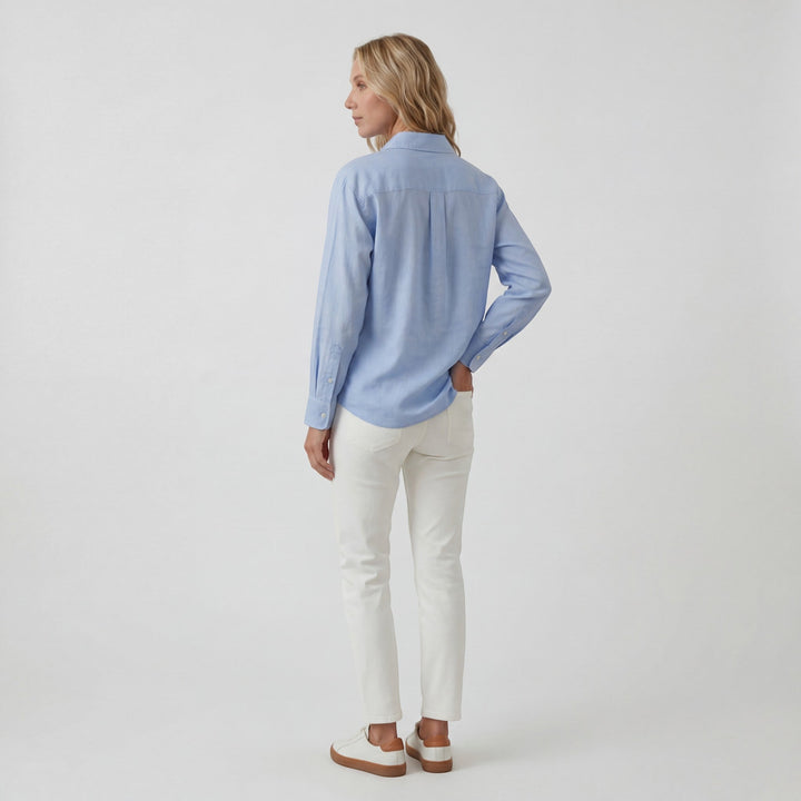 Women's Lightweight Linen Blend Button-Down Shirt – Relaxed Fit Fluid