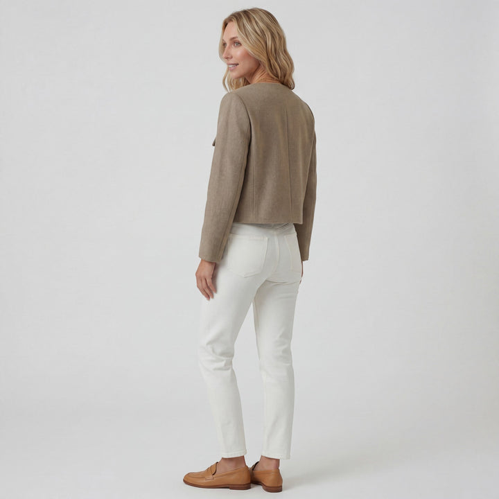Women's Soft Woven Cropped Blazer – Slightly Oversized Button Closure