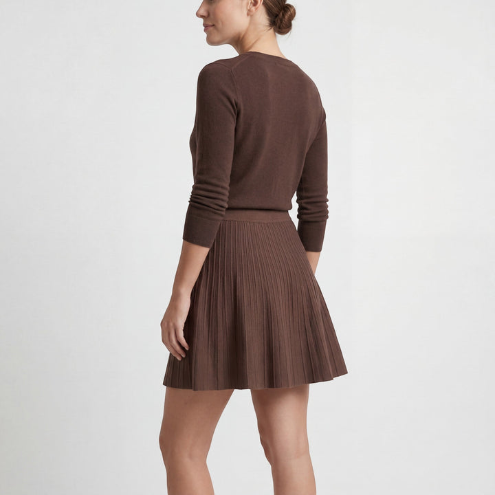 Women's Soft Knit High-Waist Pleated Mini Skirt – A-Line Flared