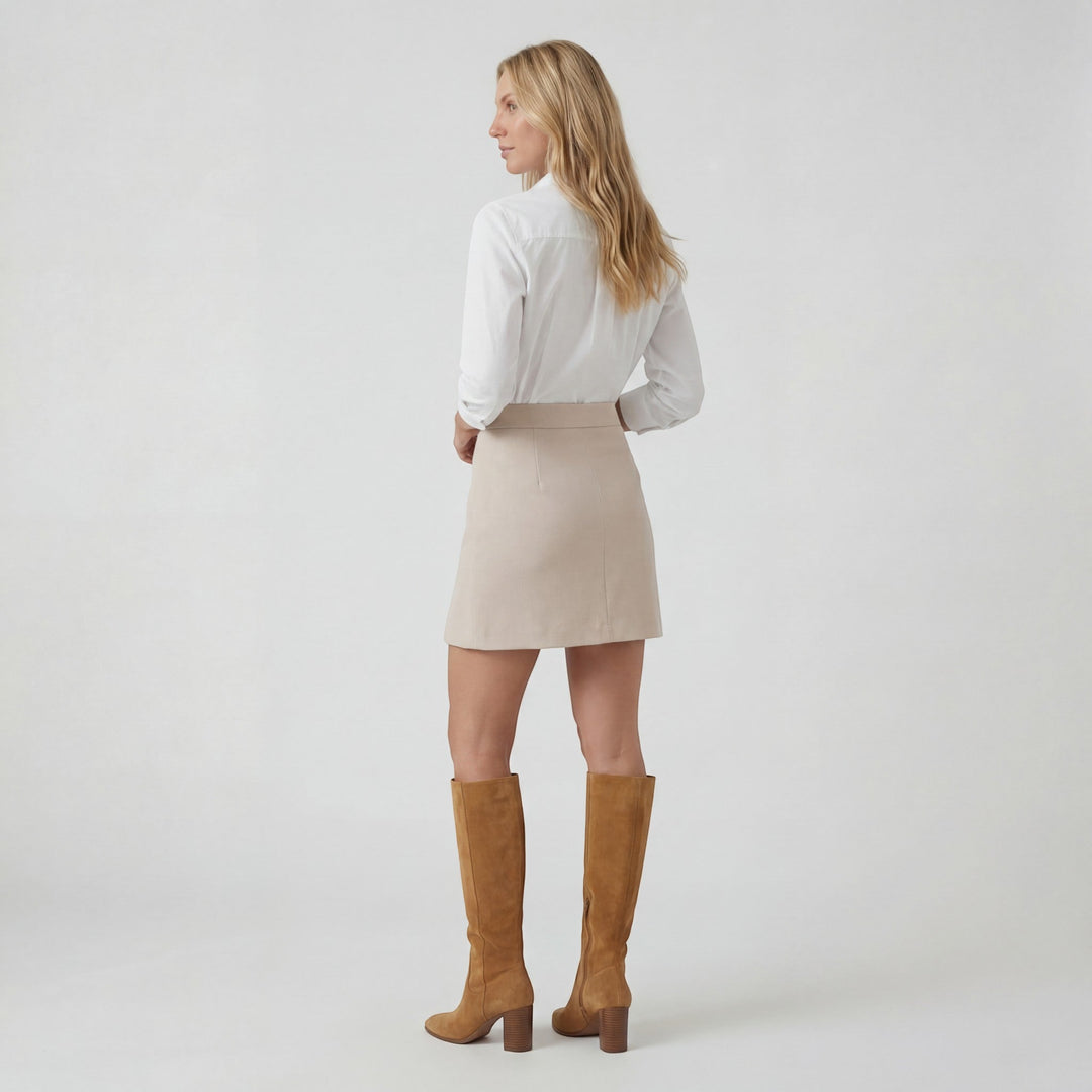 Women's Smooth Woven High-Waist Mini Skirt – A-Line Discreet Side Slit