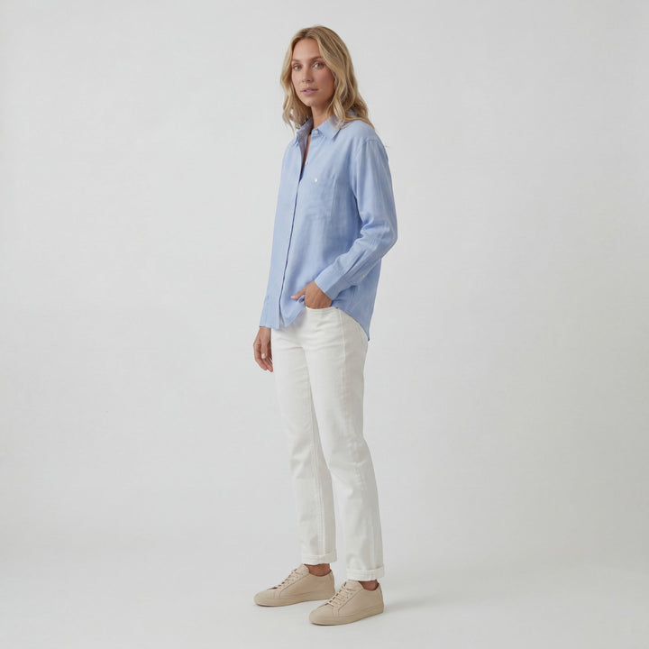 Women's Lightweight Linen Blend Button-Down Shirt – Relaxed Fit Fluid