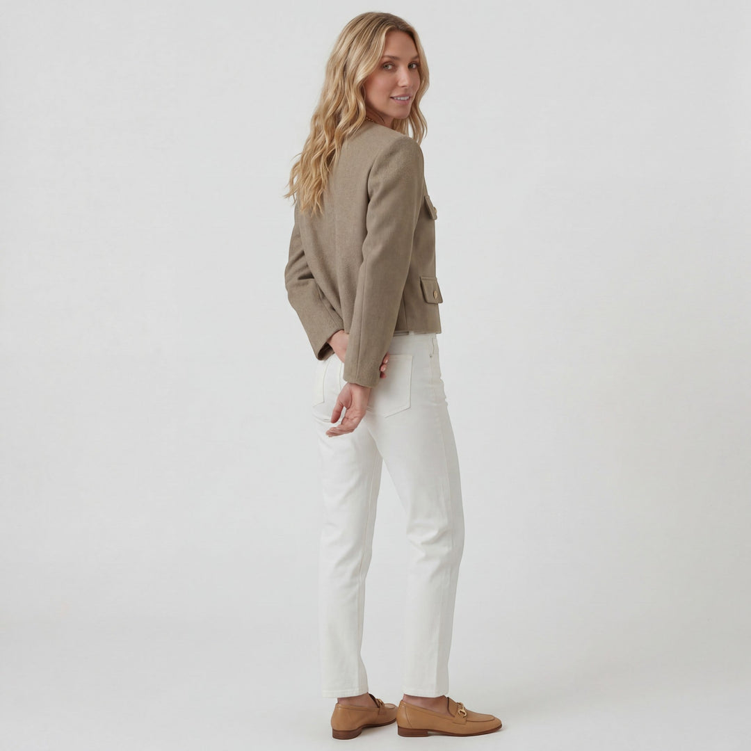 Women's Soft Woven Cropped Blazer – Slightly Oversized Button Closure