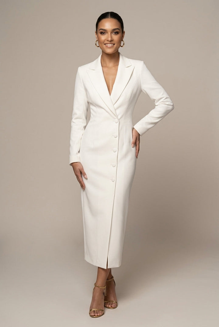 Women's Blazer Midi Dress – Notch Lapel Single-Breasted Fit