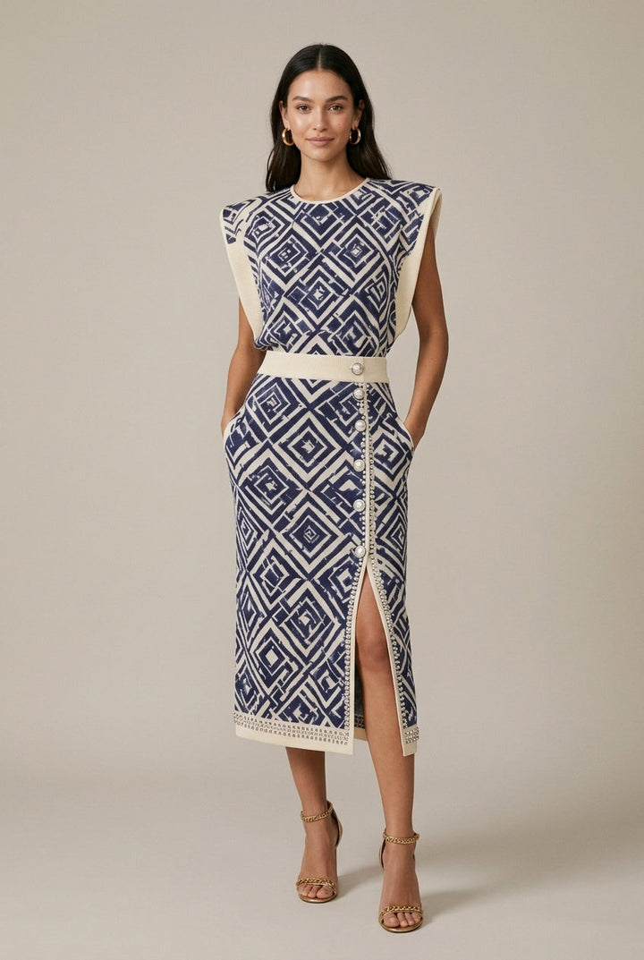 Women's Two Piece Set – Sleeveless Top & Tailored Midi Skirt