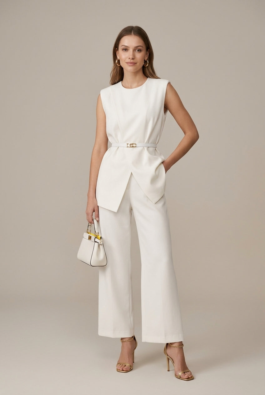 Women's Sleeveless Wrap Top & Wide Leg Trouser Set