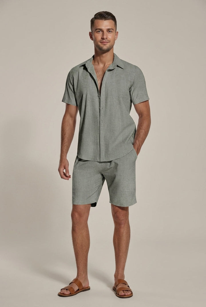 Men's Linen Short Sleeve Shirt and Shorts Set – Coordinated