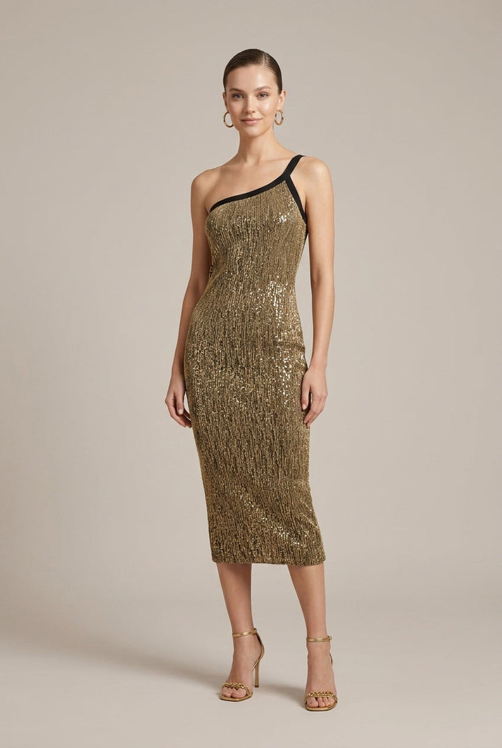 Women's Sequined Bodycon Cocktail Dress – Single Shoulder