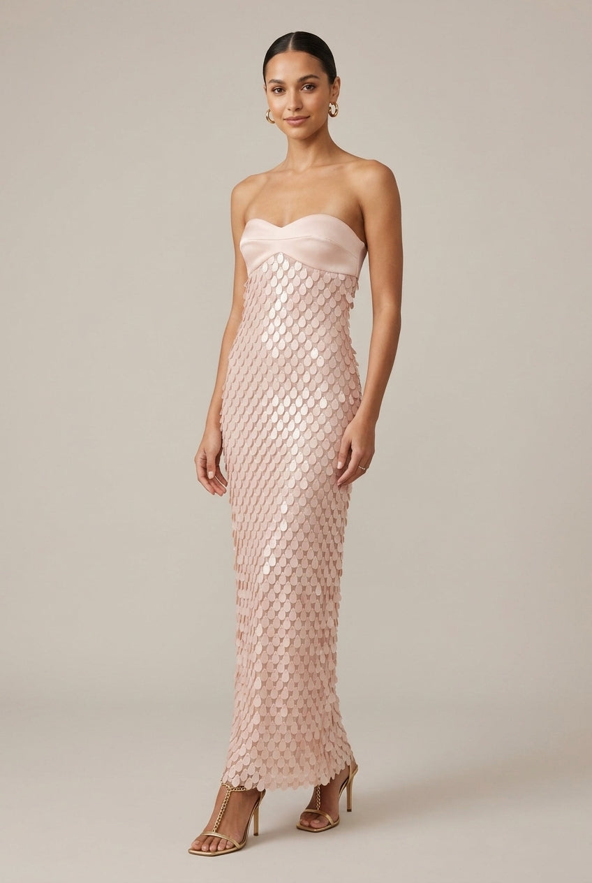 Women's Strapless Sequin Maxi Dress – Sweetheart Neckline
