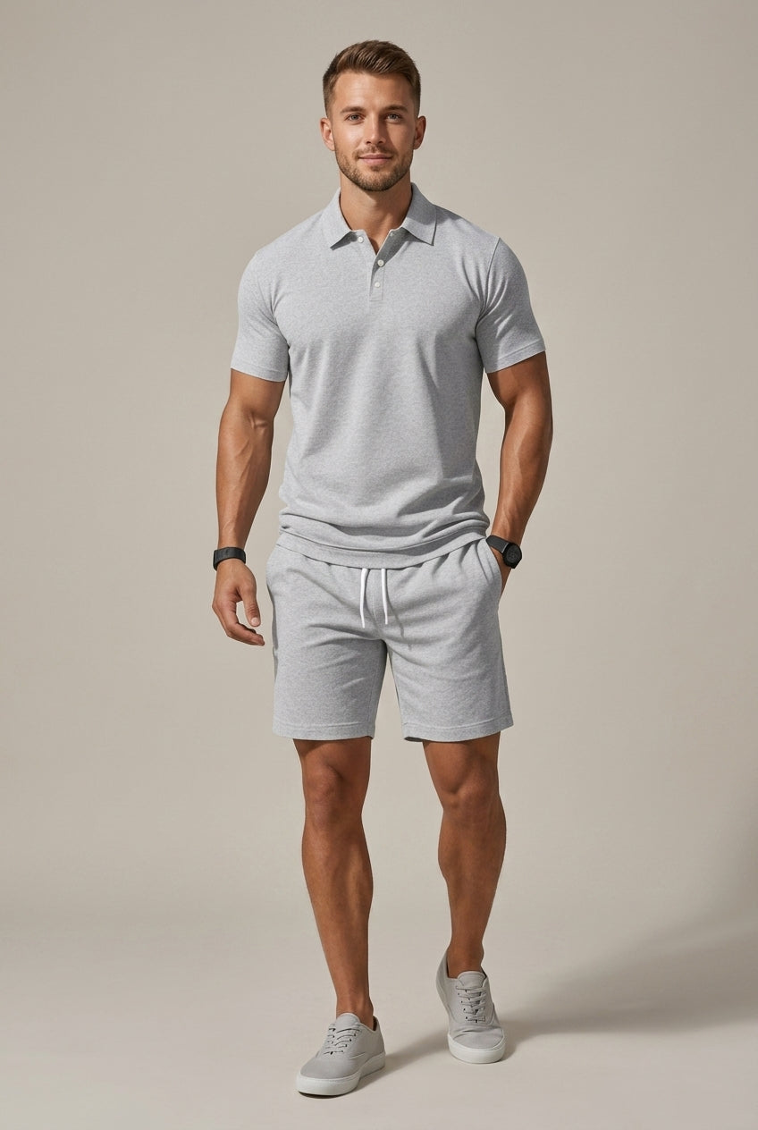Men's Short Sleeve Shirt & Drawstring Shorts Two-Piece Set