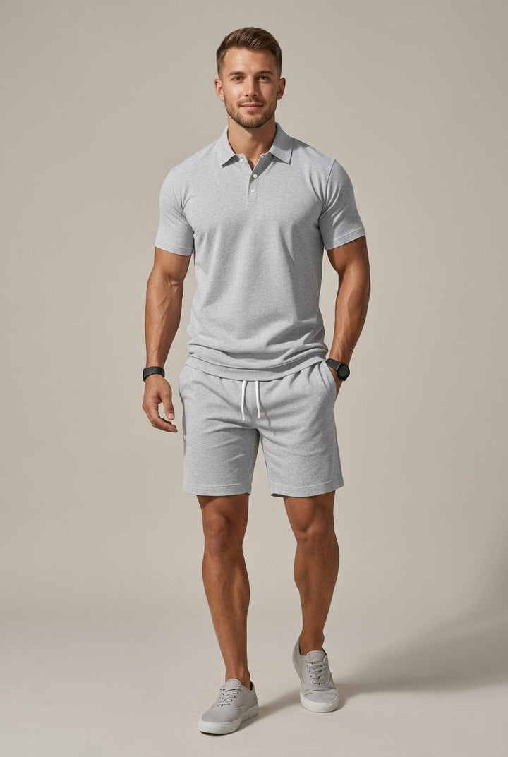 Men's Short Sleeve Shirt & Drawstring Shorts Two-Piece Set