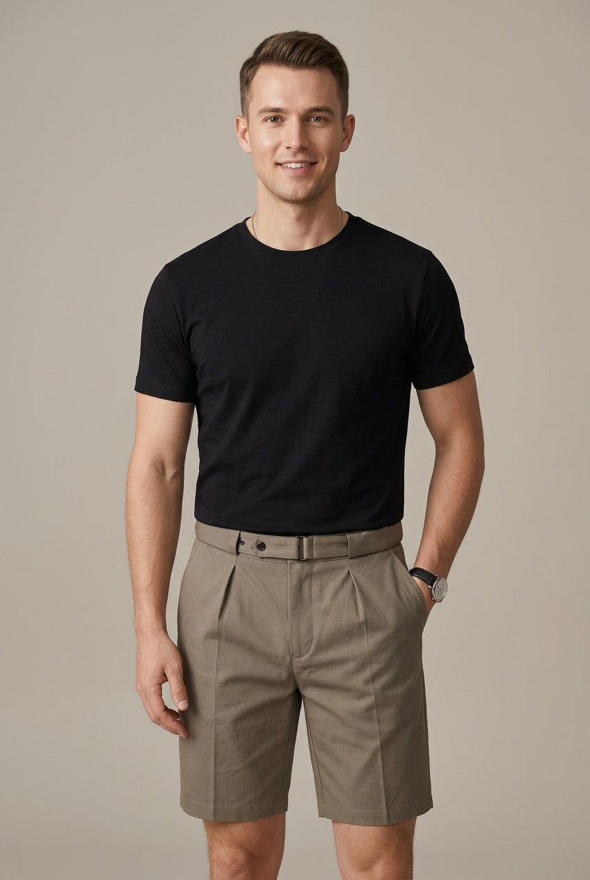 Men's Chino Shorts – Belted Pleat Front Smart Casual