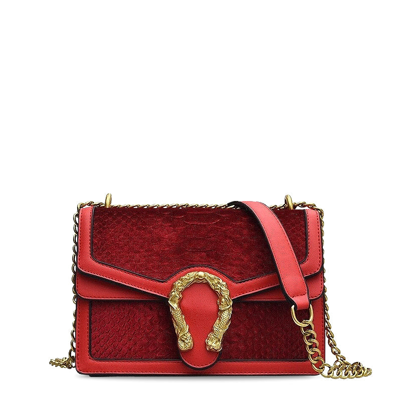 Women's Vegan Leather Crossbody Bag Croc Embossed – Two Compartments