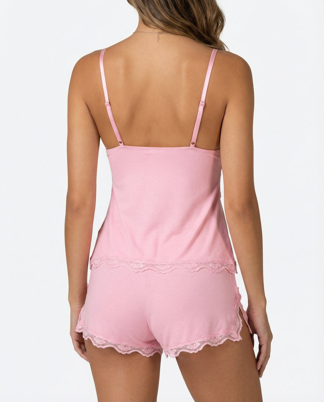 Women's Lounge Set – Lace Trim Cami & Shorts V-Neck