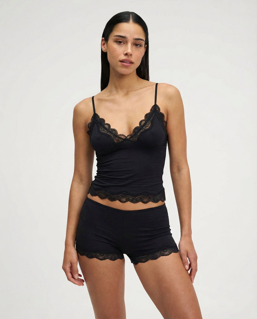 Women's Cami & Shorts Set – Lace Trim Soft Stretch Loungewear
