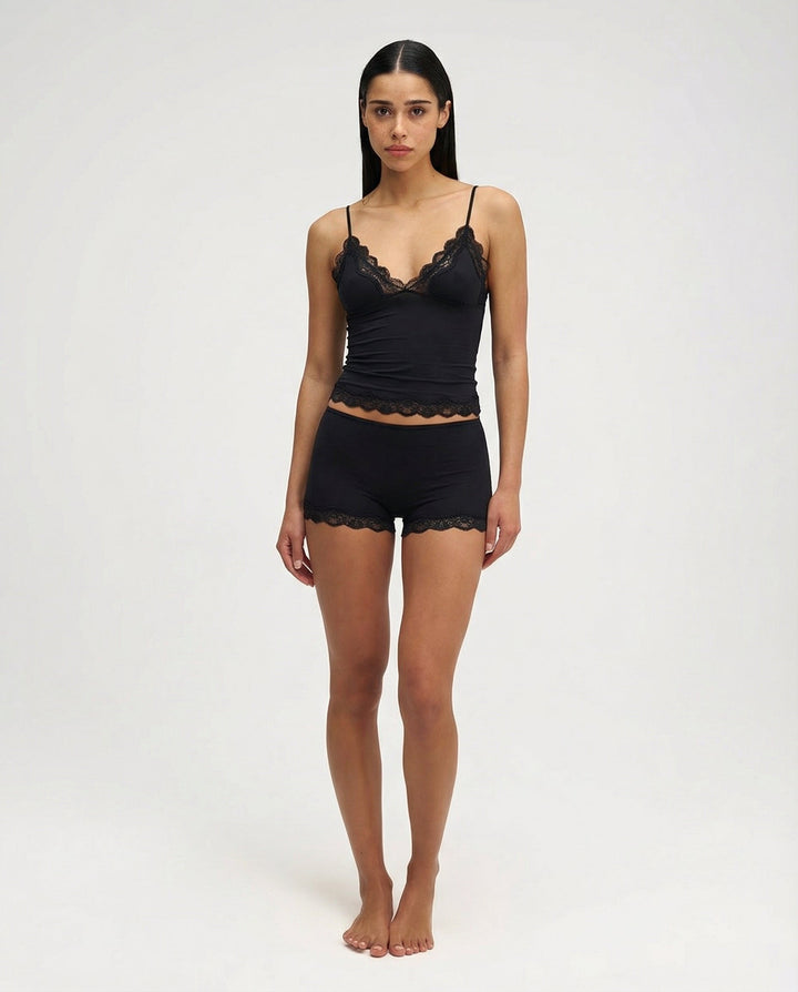 Women's Cami & Shorts Set – Lace Trim Soft Stretch Loungewear
