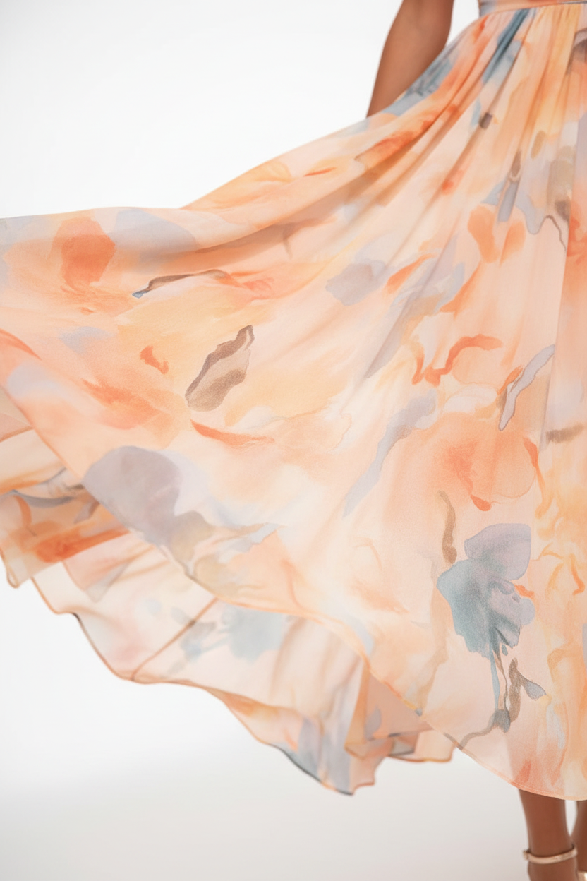 Women's Floral Chiffon Halter Neck Maxi Dress – Open Back Self-Tie