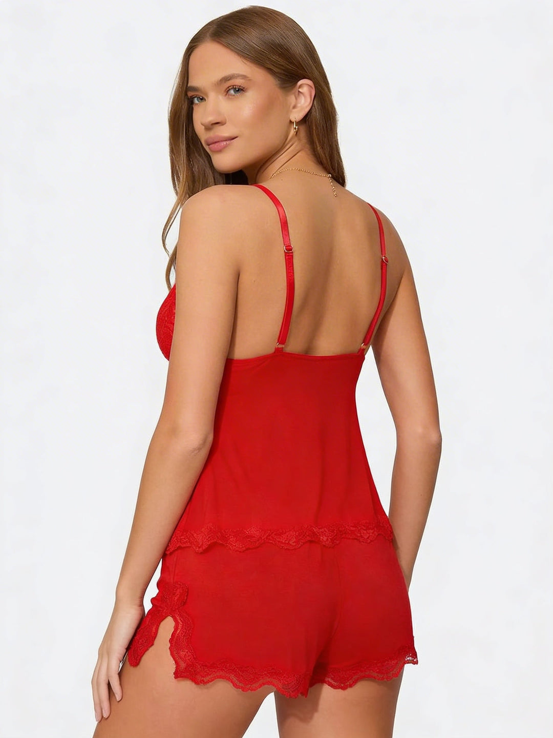 Women's Lounge Set – Lace Trim Cami & Shorts V-Neck