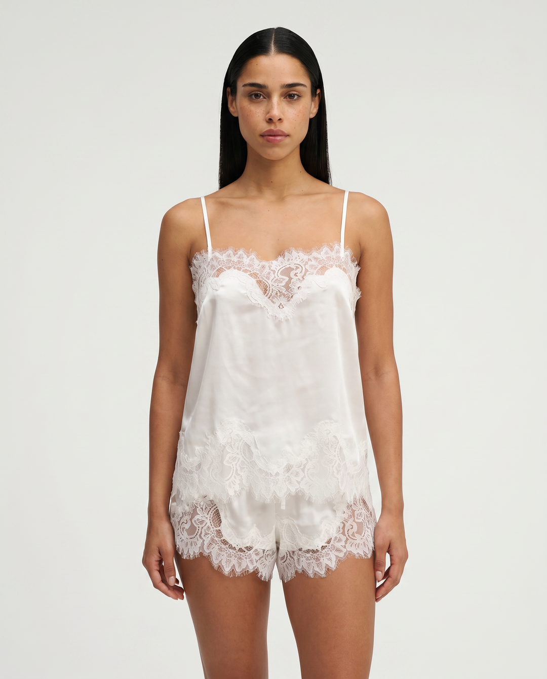 Women's Cami & Shorts Set – Lace Trim Fluid Drape