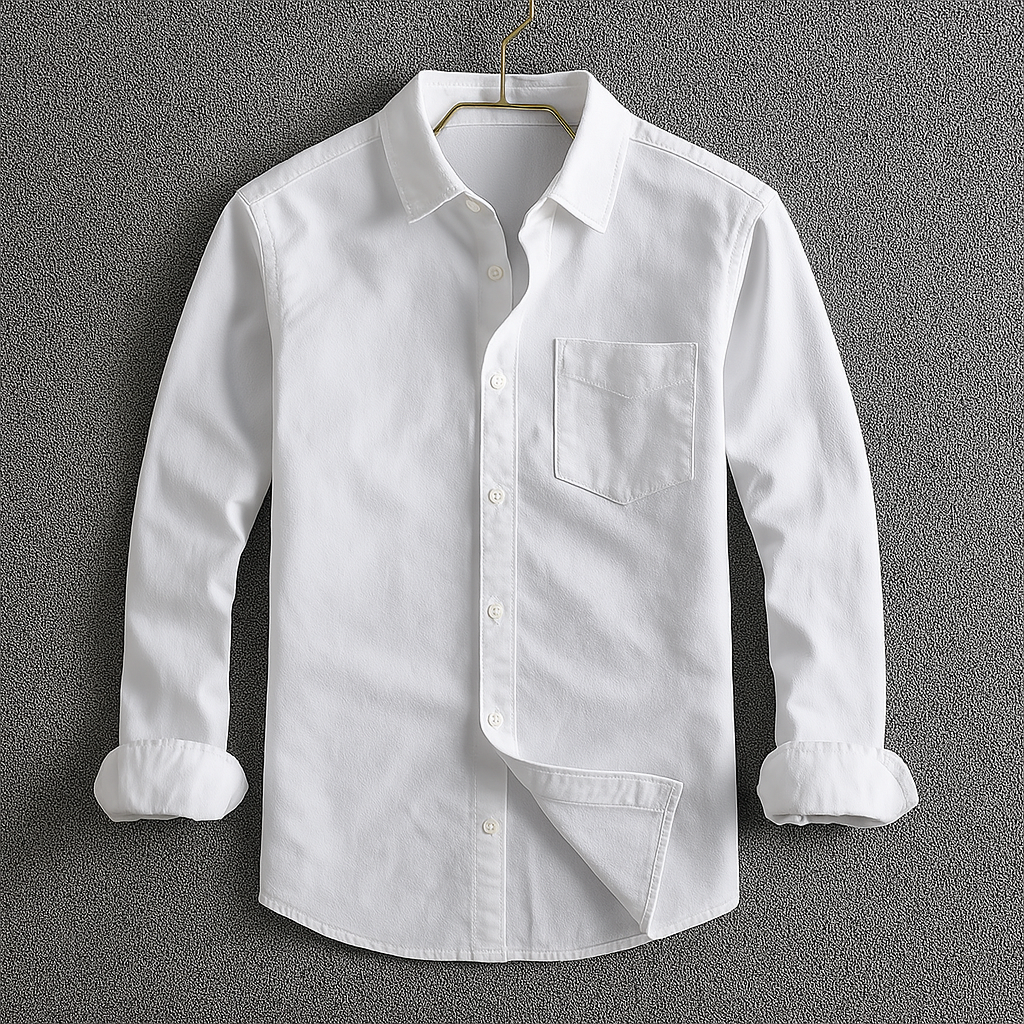 Men's Oxford Fabric Shirt Relaxed Tailored Cut – Turn-Down Collar