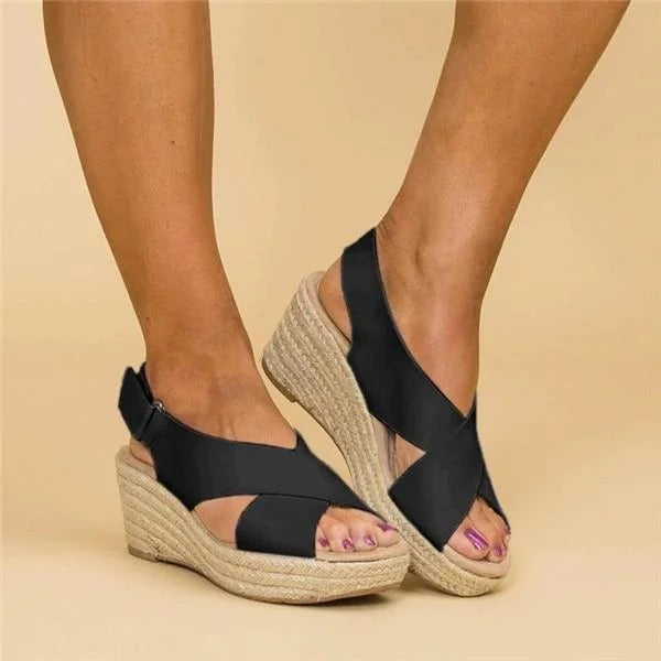 Women's Orthopedic Leather Espadrille Wedge – Adjustable Straps