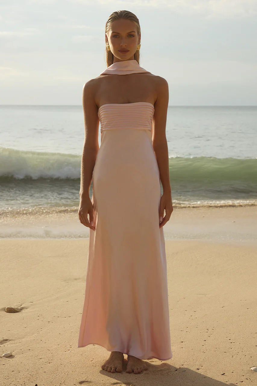 Strapless Satin Maxi Dress – Lace Up Formal Women&