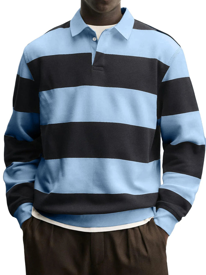 Men’s Long Sleeve Striped T-Shirt – Thick Knit Relaxed Fit